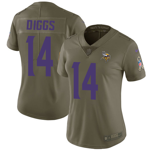 Nike Vikings #14 Stefon Diggs Olive Women's Stitched NFL Limited Salute to Service Jersey